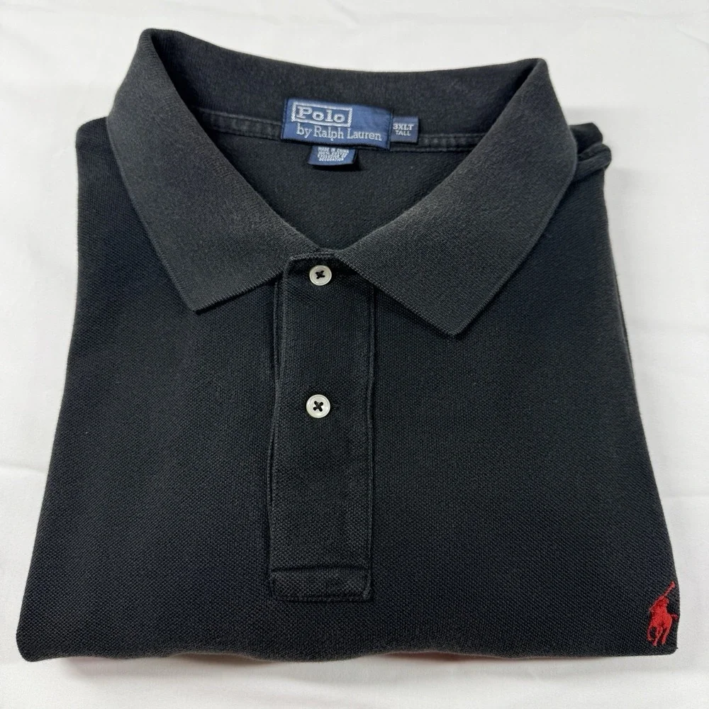 Vintage Polo Ralph Lauren Polo Shirt Mens 3XLT Black Pique Pony Golf Preppy 90s